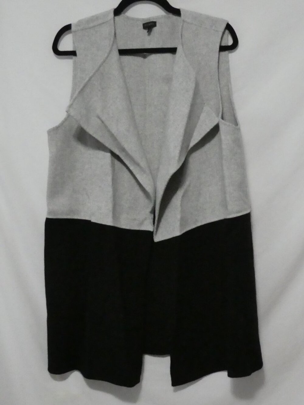 TALBOTS Colorblock Wool Blend Drape Cardigan Vest Gray Black - Size Large